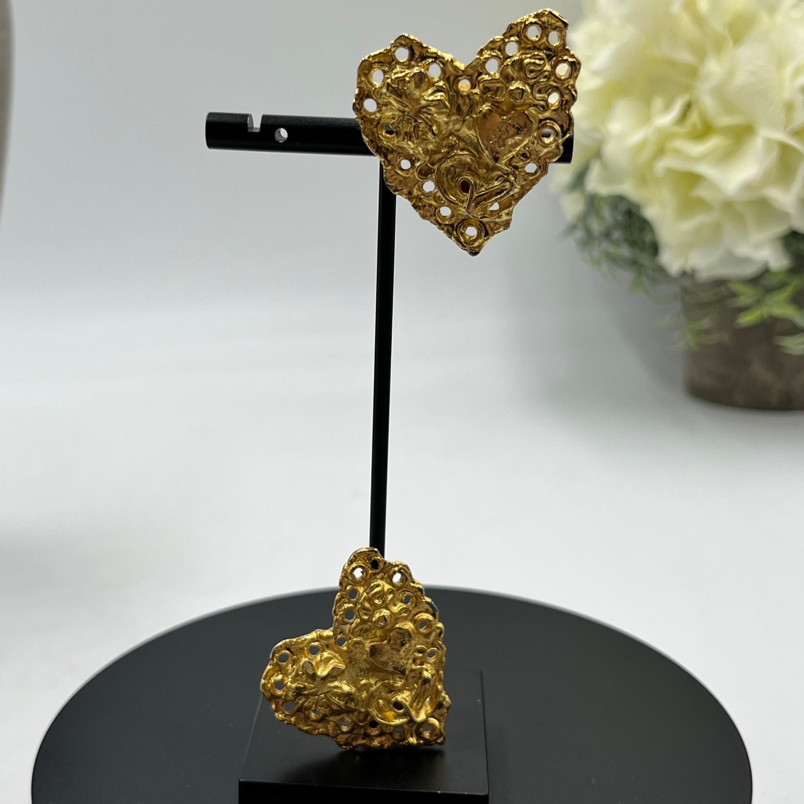 Christian Lacroix Vintage Gold Plated Heart Shaped Clip On Collectible Earrings